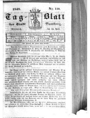 Tag-Blatt der Stadt Bamberg (Bamberger Tagblatt) Mittwoch 19. April 1848