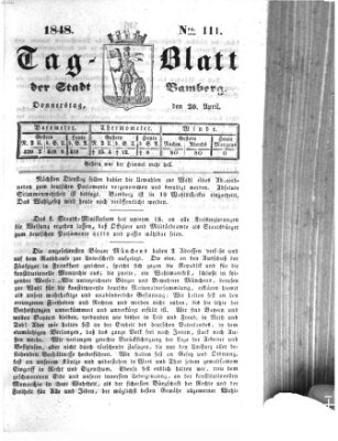 Tag-Blatt der Stadt Bamberg (Bamberger Tagblatt) Donnerstag 20. April 1848