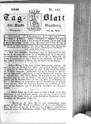 Tag-Blatt der Stadt Bamberg (Bamberger Tagblatt) Mittwoch 26. April 1848