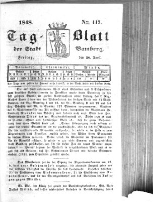 Tag-Blatt der Stadt Bamberg (Bamberger Tagblatt) Freitag 28. April 1848