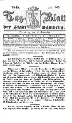 Tag-Blatt der Stadt Bamberg (Bamberger Tagblatt) Dienstag 26. September 1848