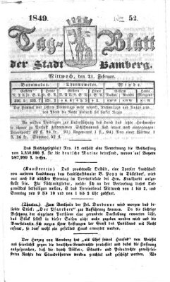 Tag-Blatt der Stadt Bamberg (Bamberger Tagblatt) Mittwoch 21. Februar 1849