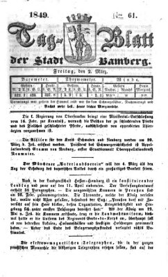 Tag-Blatt der Stadt Bamberg (Bamberger Tagblatt) Freitag 2. März 1849