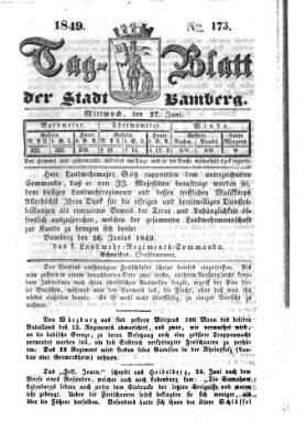 Tag-Blatt der Stadt Bamberg (Bamberger Tagblatt) Mittwoch 27. Juni 1849