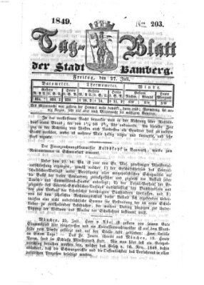 Tag-Blatt der Stadt Bamberg (Bamberger Tagblatt) Freitag 27. Juli 1849