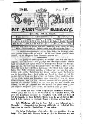 Tag-Blatt der Stadt Bamberg (Bamberger Tagblatt) Freitag 10. August 1849