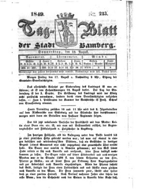 Tag-Blatt der Stadt Bamberg (Bamberger Tagblatt) Donnerstag 16. August 1849