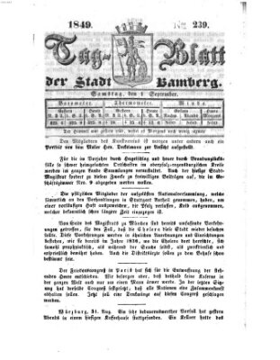 Tag-Blatt der Stadt Bamberg (Bamberger Tagblatt) Samstag 1. September 1849