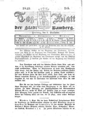 Tag-Blatt der Stadt Bamberg (Bamberger Tagblatt) Freitag 7. September 1849