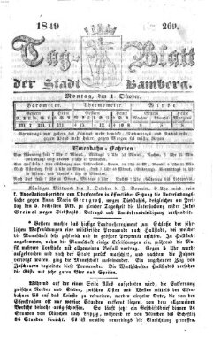 Tag-Blatt der Stadt Bamberg (Bamberger Tagblatt) Montag 1. Oktober 1849