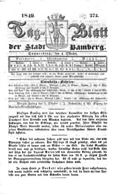 Tag-Blatt der Stadt Bamberg (Bamberger Tagblatt) Donnerstag 4. Oktober 1849