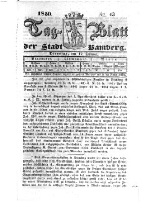 Tag-Blatt der Stadt Bamberg (Bamberger Tagblatt) Dienstag 12. Februar 1850