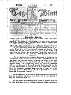 Tag-Blatt der Stadt Bamberg (Bamberger Tagblatt) Samstag 16. Februar 1850