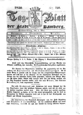 Tag-Blatt der Stadt Bamberg (Bamberger Tagblatt) Donnerstag 2. Mai 1850