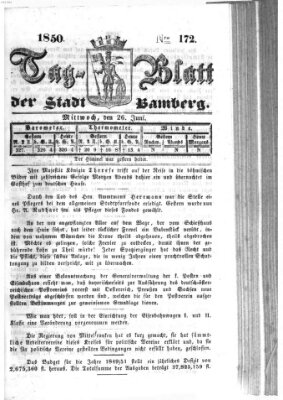 Tag-Blatt der Stadt Bamberg (Bamberger Tagblatt) Mittwoch 26. Juni 1850