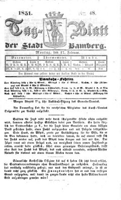 Tag-Blatt der Stadt Bamberg (Bamberger Tagblatt) Montag 17. Februar 1851