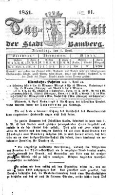 Tag-Blatt der Stadt Bamberg (Bamberger Tagblatt) Dienstag 1. April 1851