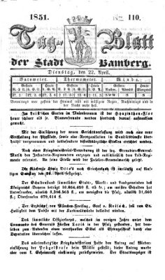 Tag-Blatt der Stadt Bamberg (Bamberger Tagblatt) Dienstag 22. April 1851