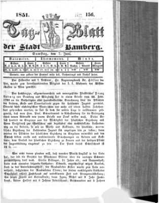 Tag-Blatt der Stadt Bamberg (Bamberger Tagblatt) Samstag 7. Juni 1851