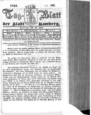 Tag-Blatt der Stadt Bamberg (Bamberger Tagblatt) Freitag 20. Juni 1851