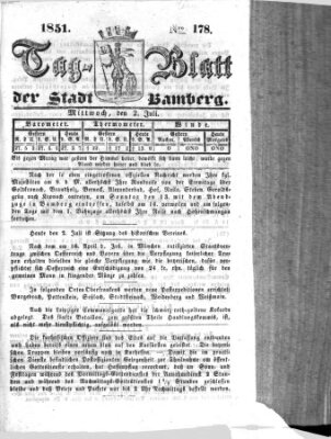 Tag-Blatt der Stadt Bamberg (Bamberger Tagblatt) Mittwoch 2. Juli 1851