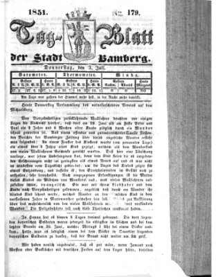 Tag-Blatt der Stadt Bamberg (Bamberger Tagblatt) Donnerstag 3. Juli 1851