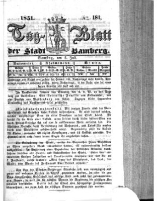 Tag-Blatt der Stadt Bamberg (Bamberger Tagblatt) Samstag 5. Juli 1851