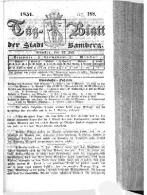 Tag-Blatt der Stadt Bamberg (Bamberger Tagblatt) Samstag 12. Juli 1851