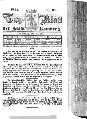 Tag-Blatt der Stadt Bamberg (Bamberger Tagblatt) Donnerstag 17. Juli 1851