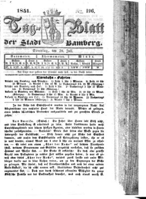 Tag-Blatt der Stadt Bamberg (Bamberger Tagblatt) Sonntag 20. Juli 1851