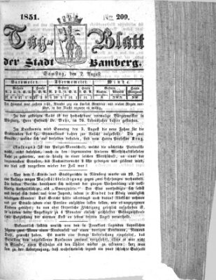 Tag-Blatt der Stadt Bamberg (Bamberger Tagblatt) Samstag 2. August 1851