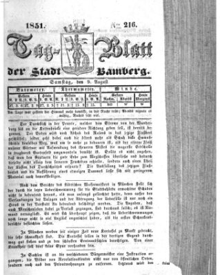 Tag-Blatt der Stadt Bamberg (Bamberger Tagblatt) Samstag 9. August 1851