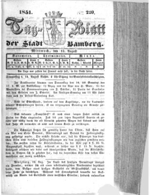 Tag-Blatt der Stadt Bamberg (Bamberger Tagblatt) Mittwoch 13. August 1851