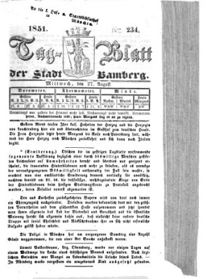 Tag-Blatt der Stadt Bamberg (Bamberger Tagblatt) Mittwoch 27. August 1851