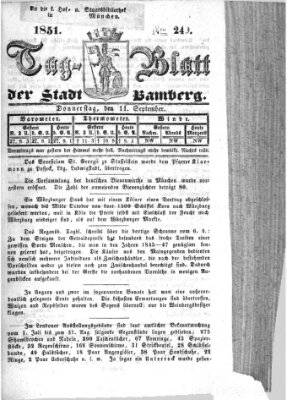 Tag-Blatt der Stadt Bamberg (Bamberger Tagblatt) Donnerstag 11. September 1851