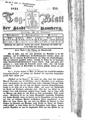 Tag-Blatt der Stadt Bamberg (Bamberger Tagblatt) Freitag 12. September 1851