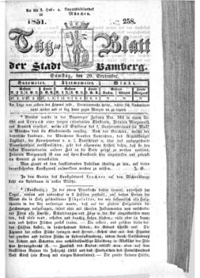 Tag-Blatt der Stadt Bamberg (Bamberger Tagblatt) Samstag 20. September 1851