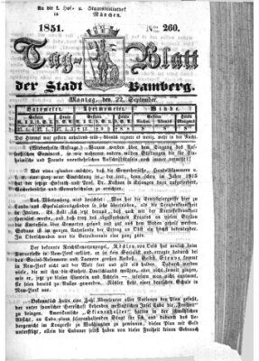 Tag-Blatt der Stadt Bamberg (Bamberger Tagblatt) Montag 22. September 1851