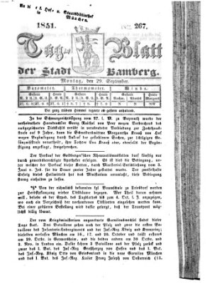 Tag-Blatt der Stadt Bamberg (Bamberger Tagblatt) Montag 29. September 1851