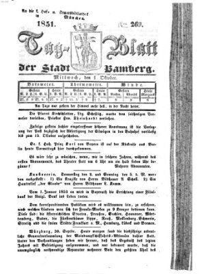 Tag-Blatt der Stadt Bamberg (Bamberger Tagblatt) Mittwoch 1. Oktober 1851