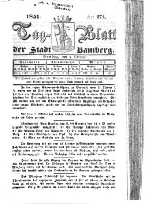 Tag-Blatt der Stadt Bamberg (Bamberger Tagblatt) Samstag 4. Oktober 1851