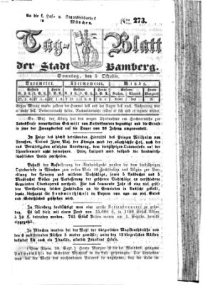 Tag-Blatt der Stadt Bamberg (Bamberger Tagblatt) Sonntag 5. Oktober 1851