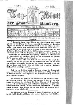 Tag-Blatt der Stadt Bamberg (Bamberger Tagblatt) Dienstag 7. Oktober 1851