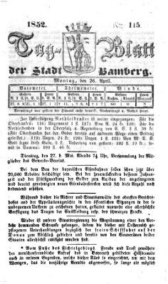 Tag-Blatt der Stadt Bamberg (Bamberger Tagblatt) Montag 26. April 1852