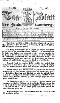 Tag-Blatt der Stadt Bamberg (Bamberger Tagblatt) Dienstag 22. Februar 1853