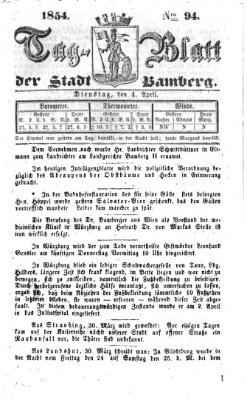 Tag-Blatt der Stadt Bamberg (Bamberger Tagblatt) Dienstag 4. April 1854