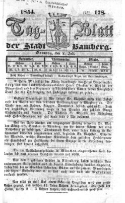 Tag-Blatt der Stadt Bamberg (Bamberger Tagblatt) Sonntag 2. Juli 1854