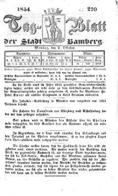 Tag-Blatt der Stadt Bamberg (Bamberger Tagblatt) Montag 2. Oktober 1854