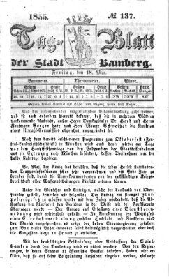 Tag-Blatt der Stadt Bamberg (Bamberger Tagblatt) Freitag 18. Mai 1855