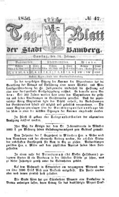 Tag-Blatt der Stadt Bamberg (Bamberger Tagblatt) Samstag 16. Februar 1856